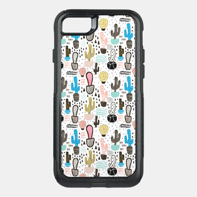 Modern Cactus Geometric Pattern Otterbox iPhone Case (Back)