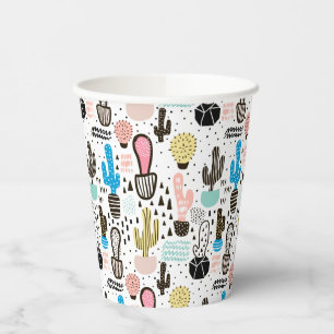 Modern Cactus Geometric Pattern Paper Cups