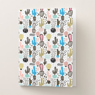 Modern Cactus Geometric Pattern Pocket Folder