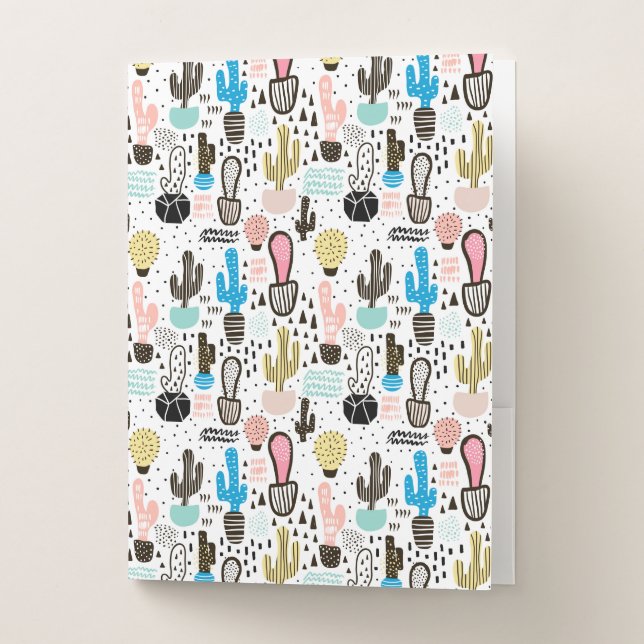 Modern Cactus Geometric Pattern Pocket Folder (Front)