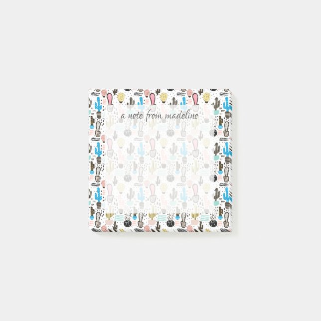 Modern Cactus Geometric Pattern Post-it Notes (Front)