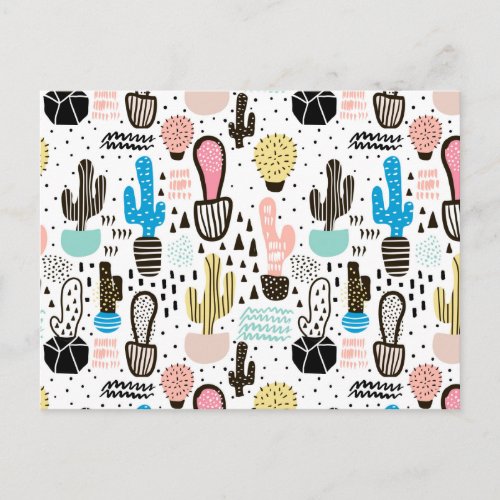 Modern Cactus Geometric Pattern Postcard