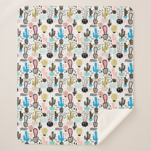 Modern Cactus Geometric Pattern Sherpa Blanket