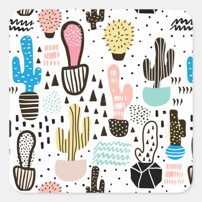Modern Cactus Geometric Pattern Square Sticker (Front)