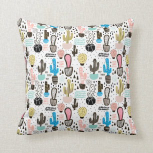 Modern Cactus Geometric Pattern Throw Pillow