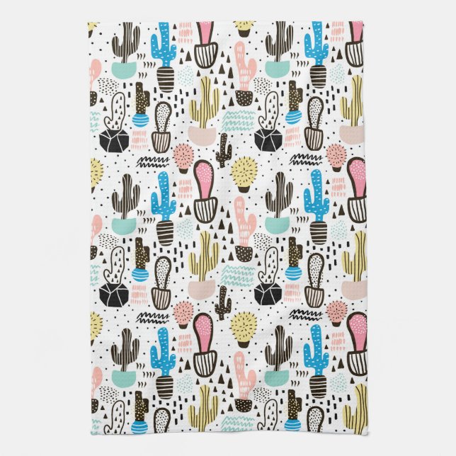 Modern Cactus Geometric Pattern Towel (Vertical)