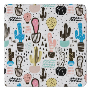 Modern Cactus Geometric Pattern Trivet