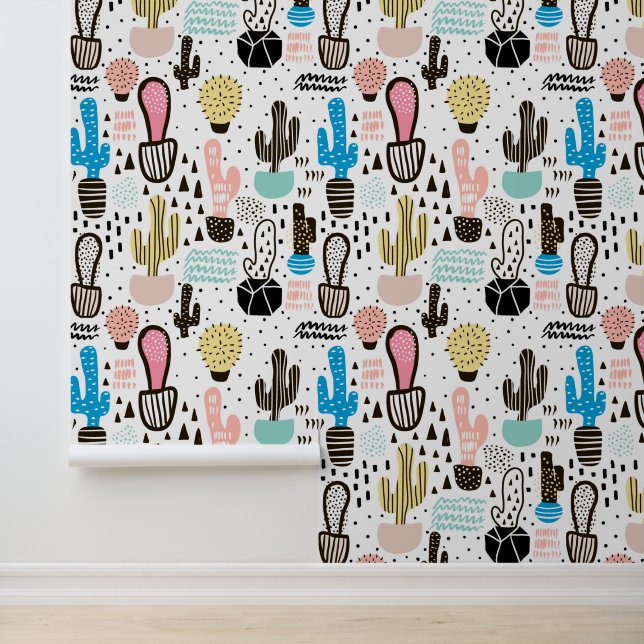 Modern Cactus Geometric Pattern Wallpaper (Application)