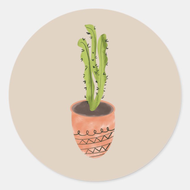 Modern Cactus Houseplants Hand Drawn Design  Classic Round Sticker (Front)