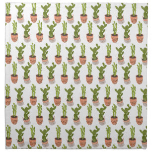 Modern Cactus Houseplants Hand Drawn Design Cloth Napkin