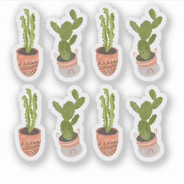 Modern Cactus Houseplants Hand Drawn Design Sticker (Front)