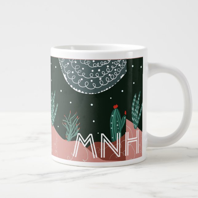Modern Cactus Illustrated Botanical Doodles Giant Coffee Mug (Right)