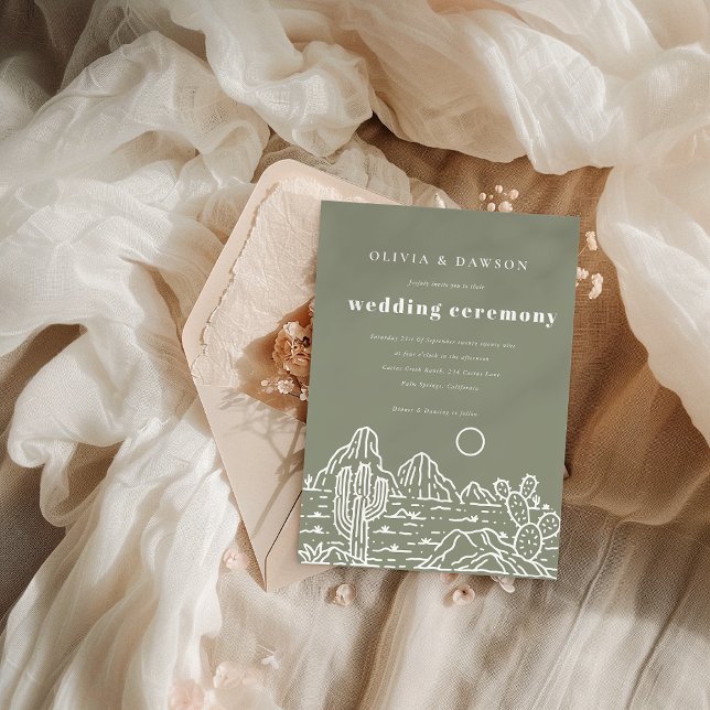 Modern Cactus Line Art Desert Wedding Invitation  (Creator Uploaded)