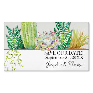 Modern Cactus n Succulent Watercolor Save the Date Business Card Magnet