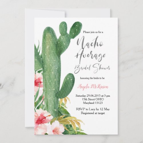 Modern Cactus Nacho Average Bridal Shower Invitation