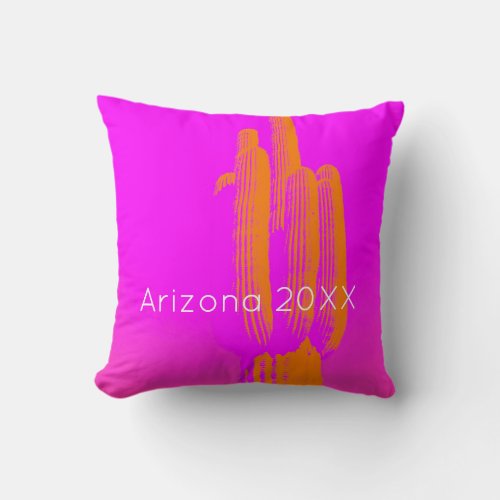 Modern Cactus Photo Art Hot Pink Orange Fun Throw Pillow