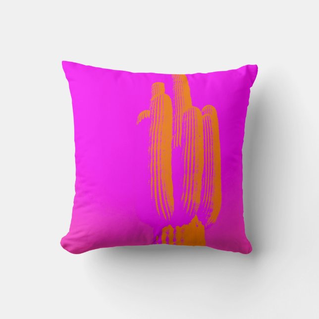 Modern Cactus Photo Art Hot Pink Orange Fun Throw Pillow (Front)