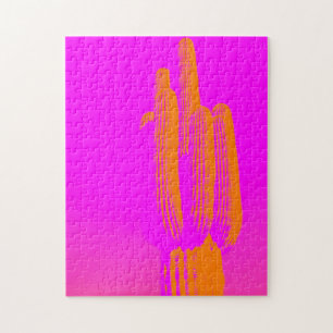 Modern Cactus Photo Art Hot Pink Orange Jigsaw Puzzle