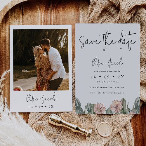 Modern Cactus Photo Wedding Save The Date Card