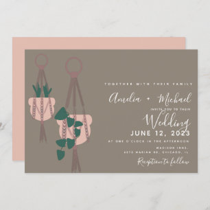Modern Cactus Plants Macrame Botanical Wedding Invitation