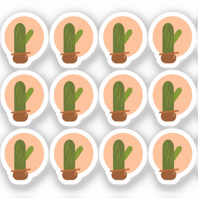 Modern Cactus Potted Bohemian Design Set Sticker (Front)