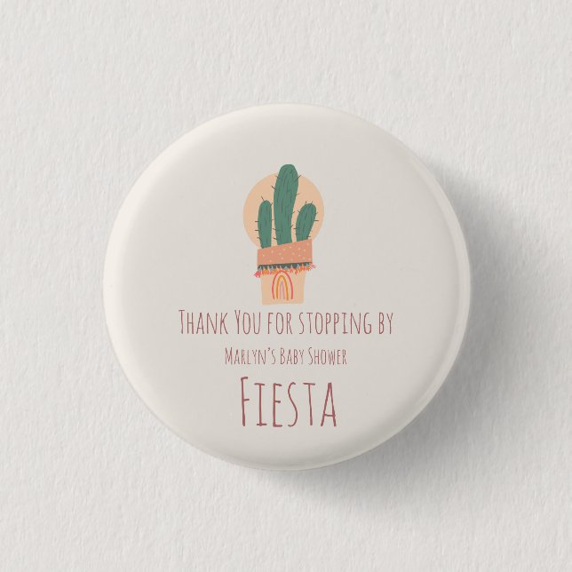 Modern Cactus Potted Plant Rainbow Party  Button (Front)