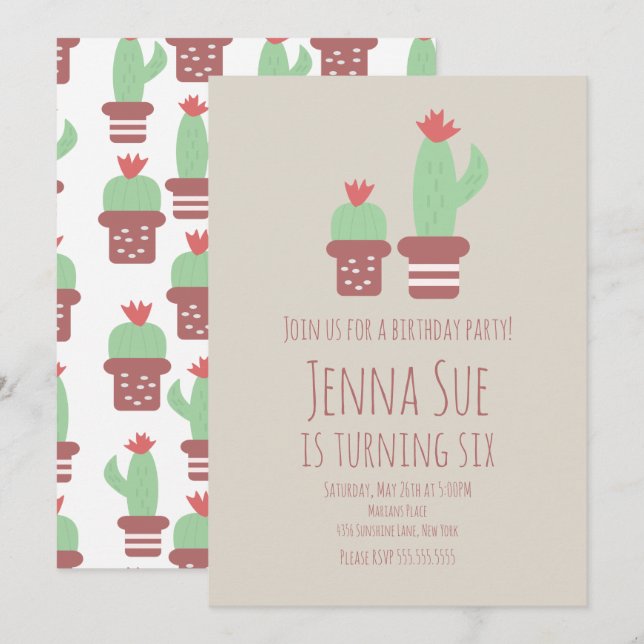 Modern Cactus Potted Plants Birthday Party (Front/Back)