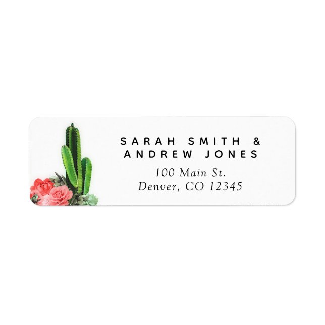 Modern Cactus, Succulent and Floral Wedding Label (Front)