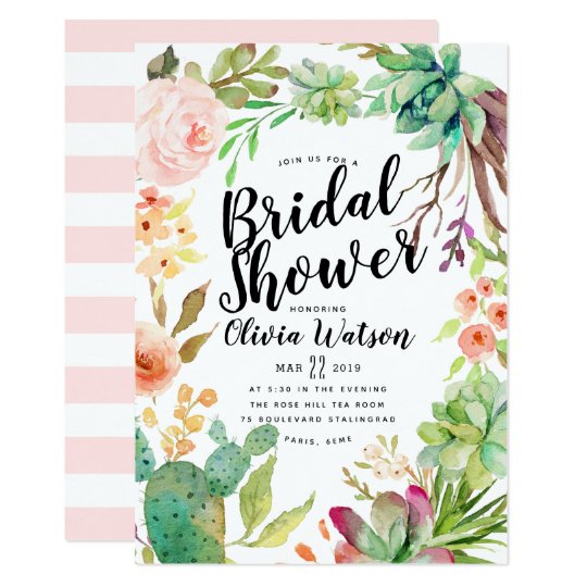 Modern Cactus Succulent Floral Bridal Shower Invitation