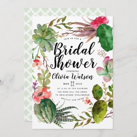 Modern Cactus Succulent Floral Bridal Shower Invitation