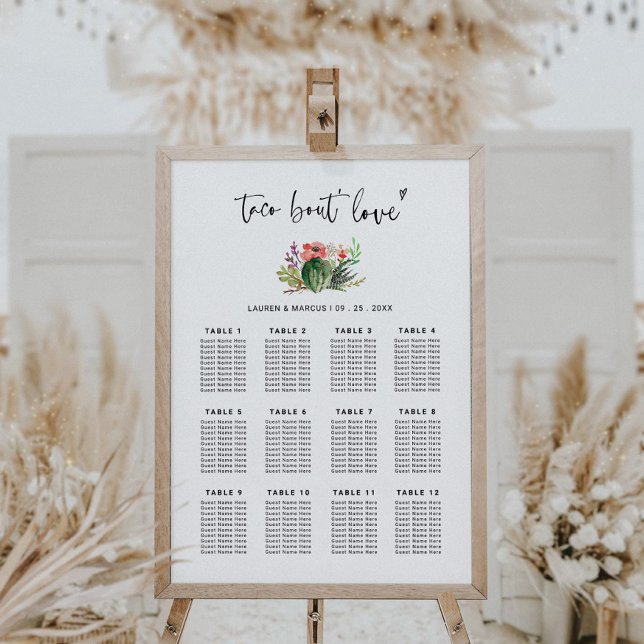 Modern Cactus Taco Bout Love Wedding Seating Chart Foam Board (Creator Uploaded)