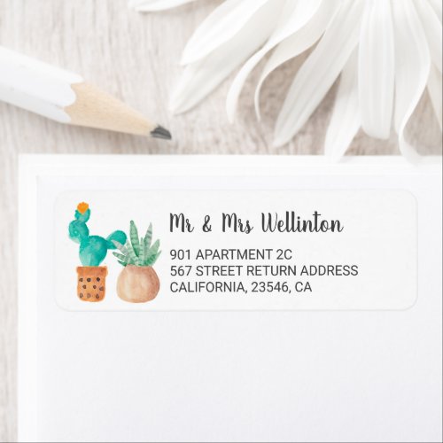 Modern cactus watercolor plants wedding label