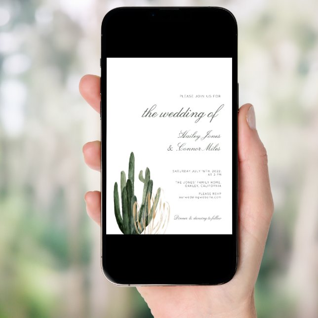Modern Cactus Wedding Invitation (Front Digital)