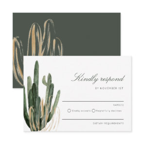 Modern Cactus Wedding Kindly Respond RSVP card