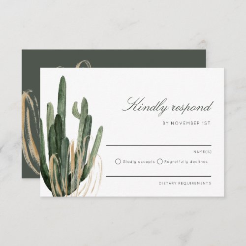 Modern Cactus Wedding Kindly Respond RSVP card