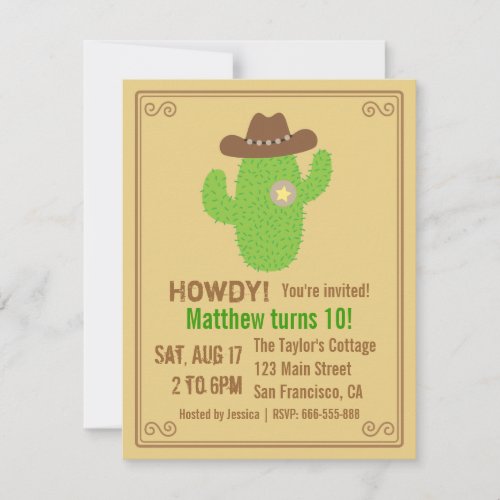 Modern Cactus Western Theme Birthday Party Invitation