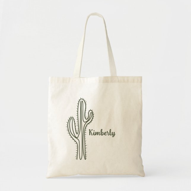 Modern Cactus with Personalized Name Tote Bag (Front)