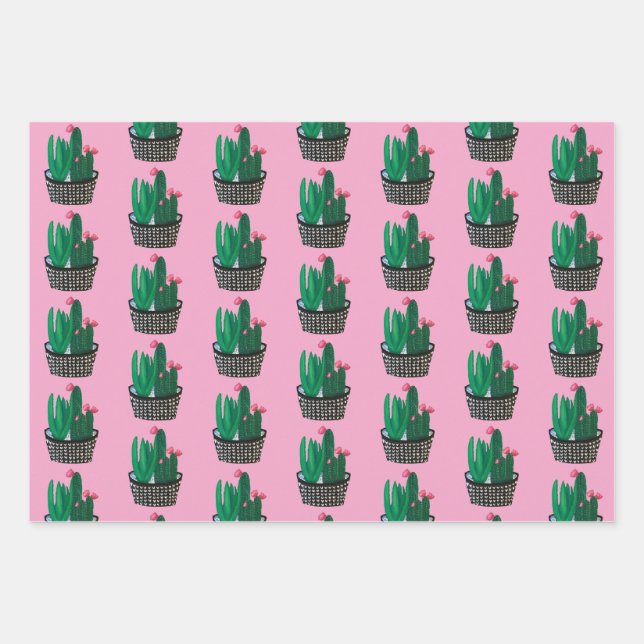 Modern Cactus Wrapping Paper Sheets (Front 2)