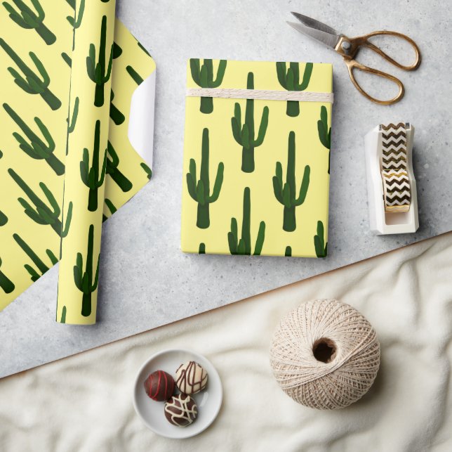 Modern Cactus Yellow and Green  Wrapping Paper (Crafts)