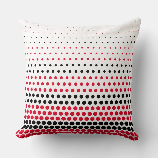 Modern Cadmium Red and Black Polka Dot Throw Pillow (Front)