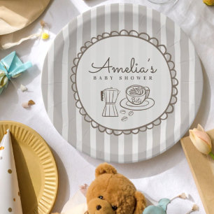 Modern Cafe Bebe Stripes Baby Shower Paper Plates