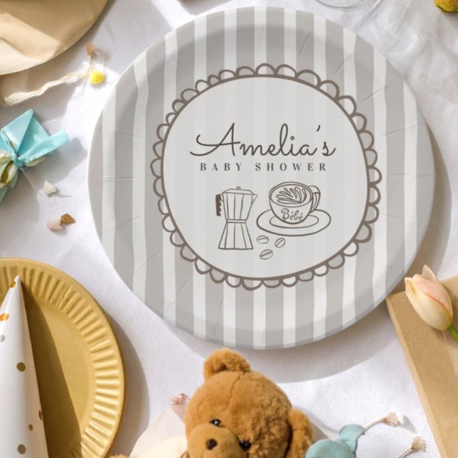 Modern Cafe Bebe Stripes Baby Shower Paper Plates (Creator Uploaded)