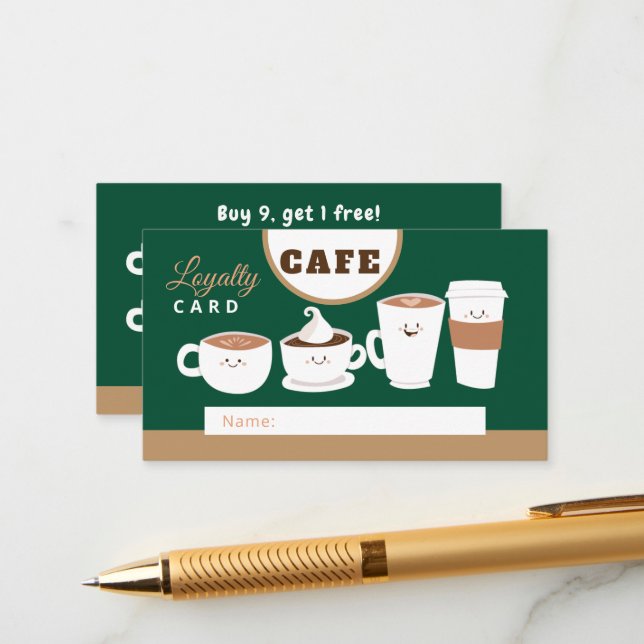 Modern Cafe Shop & Coffee Loyalty Card (Front/Back In Situ)