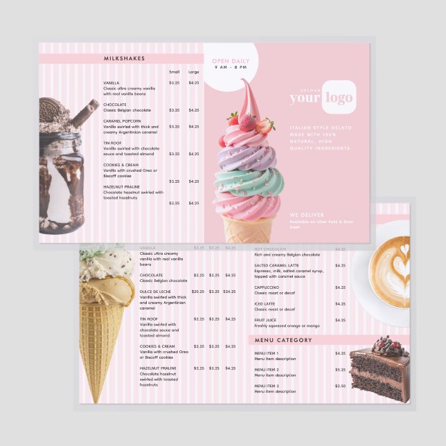 Modern Cafe Style Dessert Shop / Restaurant Folded Menu (Folded Front/Back)