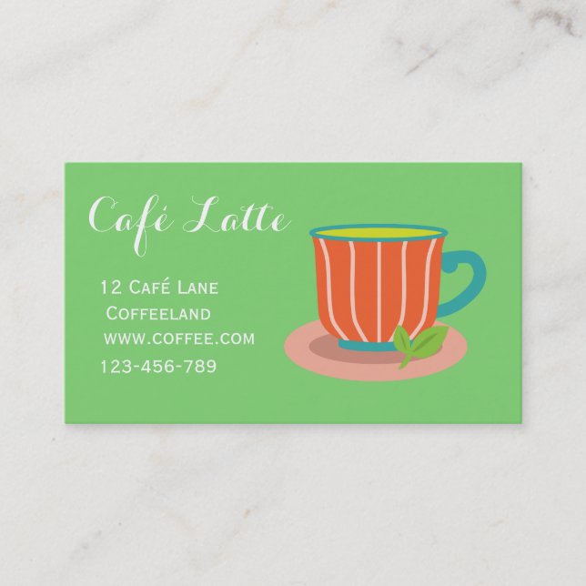 Modern cafe tea shop teacup peppermint business card (Front)