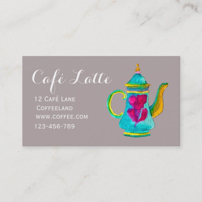 Modern cafe tea shop teapot business card (Front)