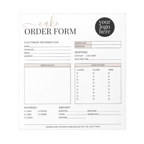 Modern Cake Cupcake Bakery Beige Order Form Notepad