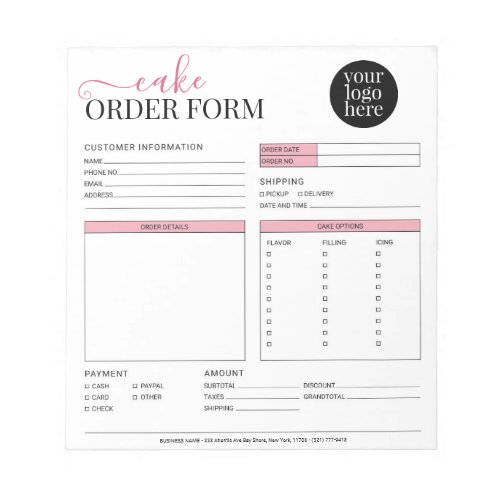 Modern Cake Cupcake Bakery Blush Pink Order Form Notepad