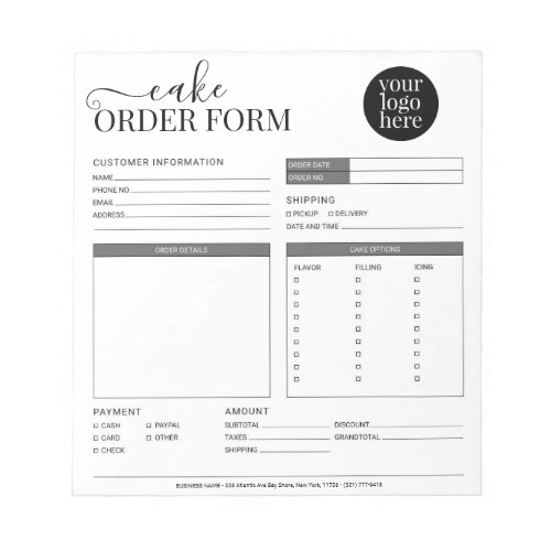 Modern Cake Cupcake Bakery Gray Order Form Notepad