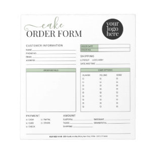 Modern Cake Cupcake Bakery Sage Green Order Form Notepad